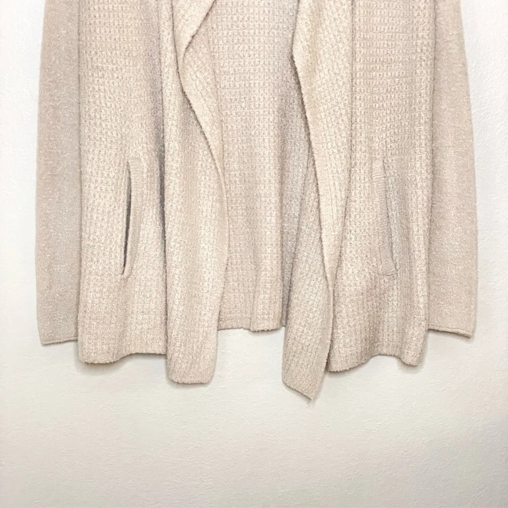 Barefoot Dreams CozyChic Lite Coastal Cardi Draped Open Front Sweater Bisque L